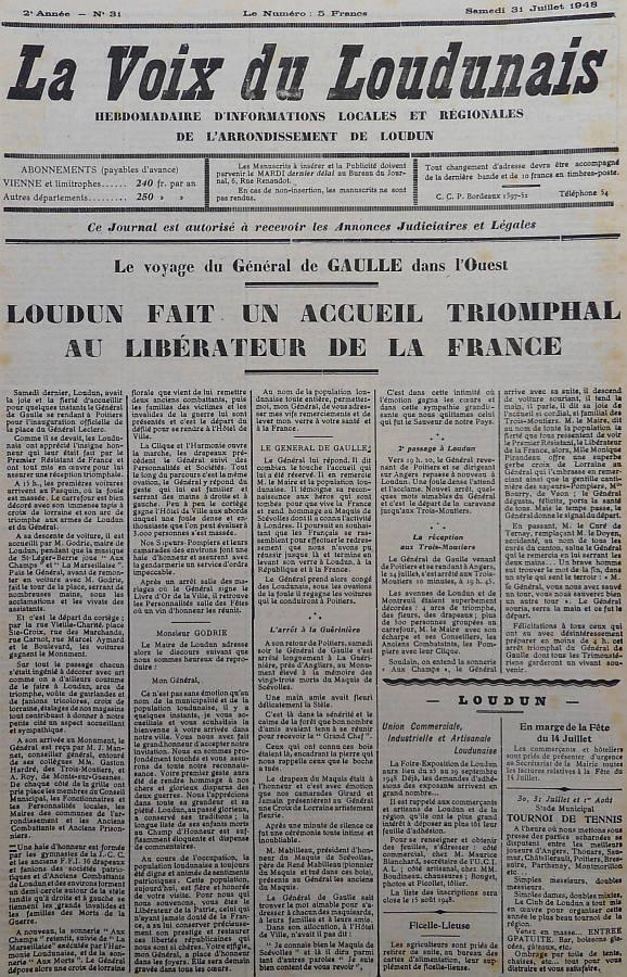 La Voix du Loudunais relate la venue de De Gaulle à Loudun